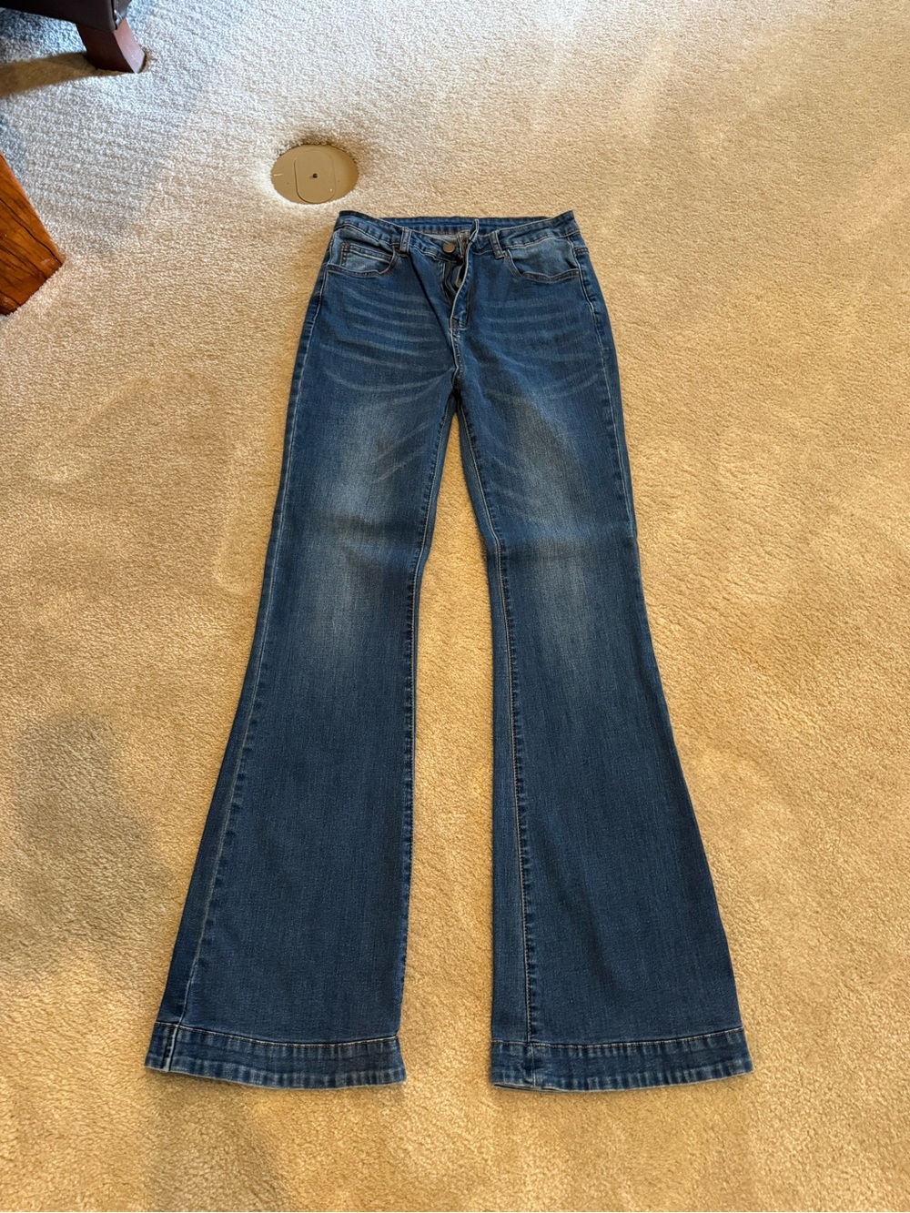 Mid-Rise Dark Blue Flare Jeans for Women